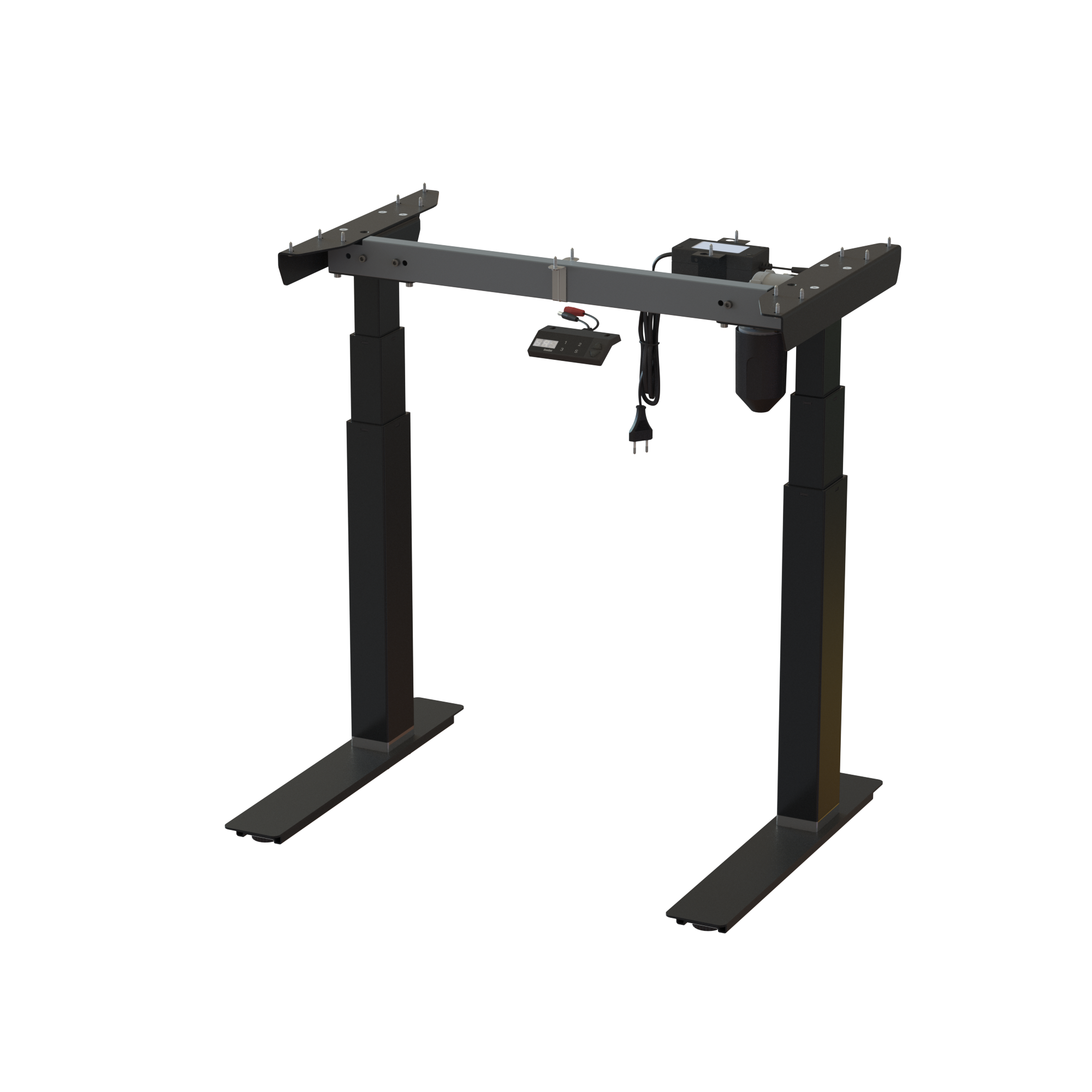Sit-stand office base, steel, Black finish. Frame width 28.3 in. Operating range 22.448.0 in. Motor lifts 220 lbs.