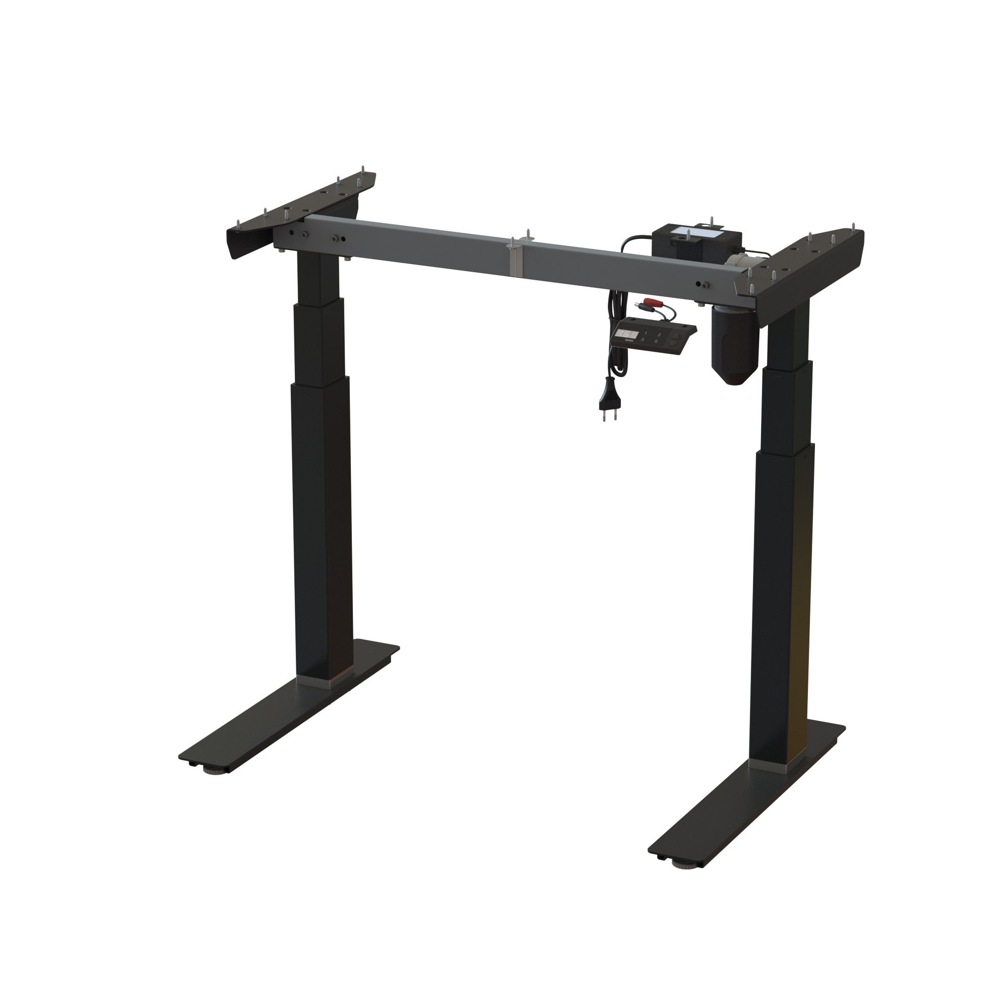 Black 2-Leg Base: 32.3 inch wide frame. Height adjusts 22.6-48.7 inches. Heavy-duty lift. Lifts 220.5 lbs.