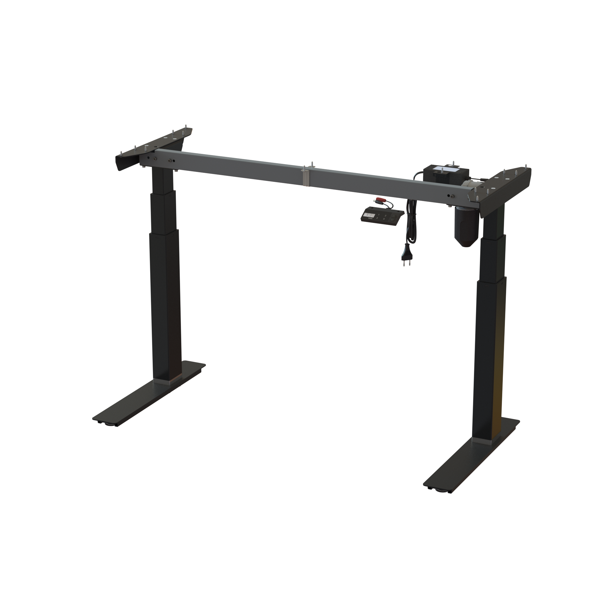 Height adjustable workbench frame, steel, Black finish. Width 44.1 in. Electric adjustment 22.448.0 in. Frame lifts 220 lbs.