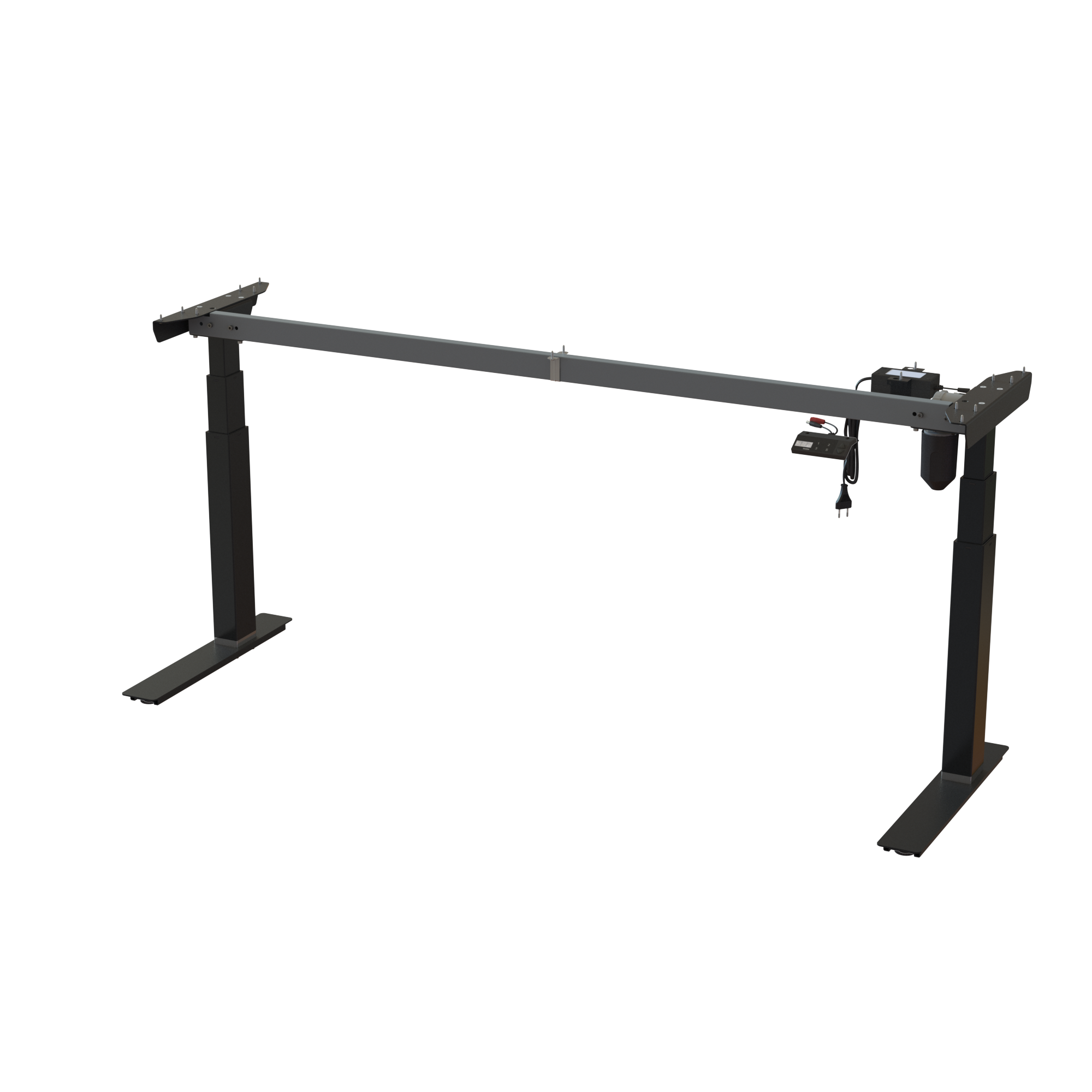Ergonomic desk stand, coated in Black. Width 67.7 in. Operating range 22.448.0 in. Motor lifts 220 lbs.