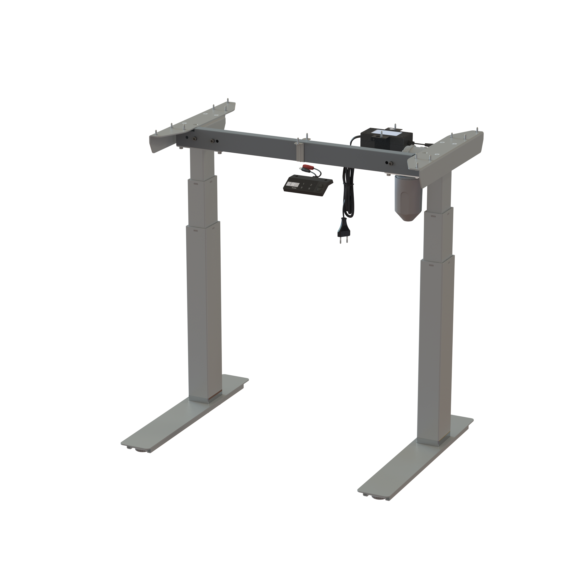 Ergonomic desk stand, coated in Silver. Frame width 28.3 in. Operating range 22.448.0 in. Max load 220 lbs.