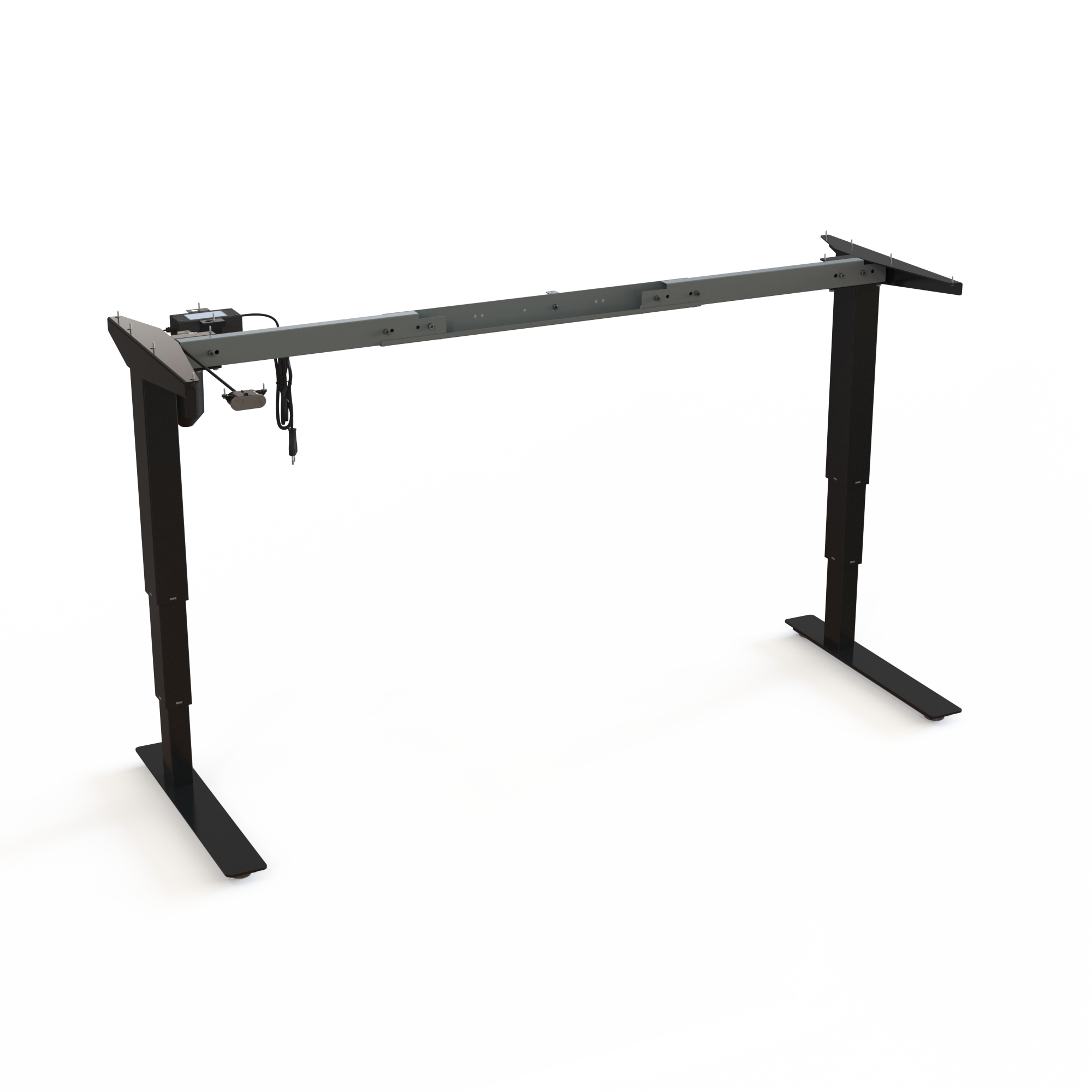 Sit-stand office base, Black powder-coated frame. Variable frame width 52.067.7 in. Height range 22.448.0 in. Dynamic capacity 220 lbs.
