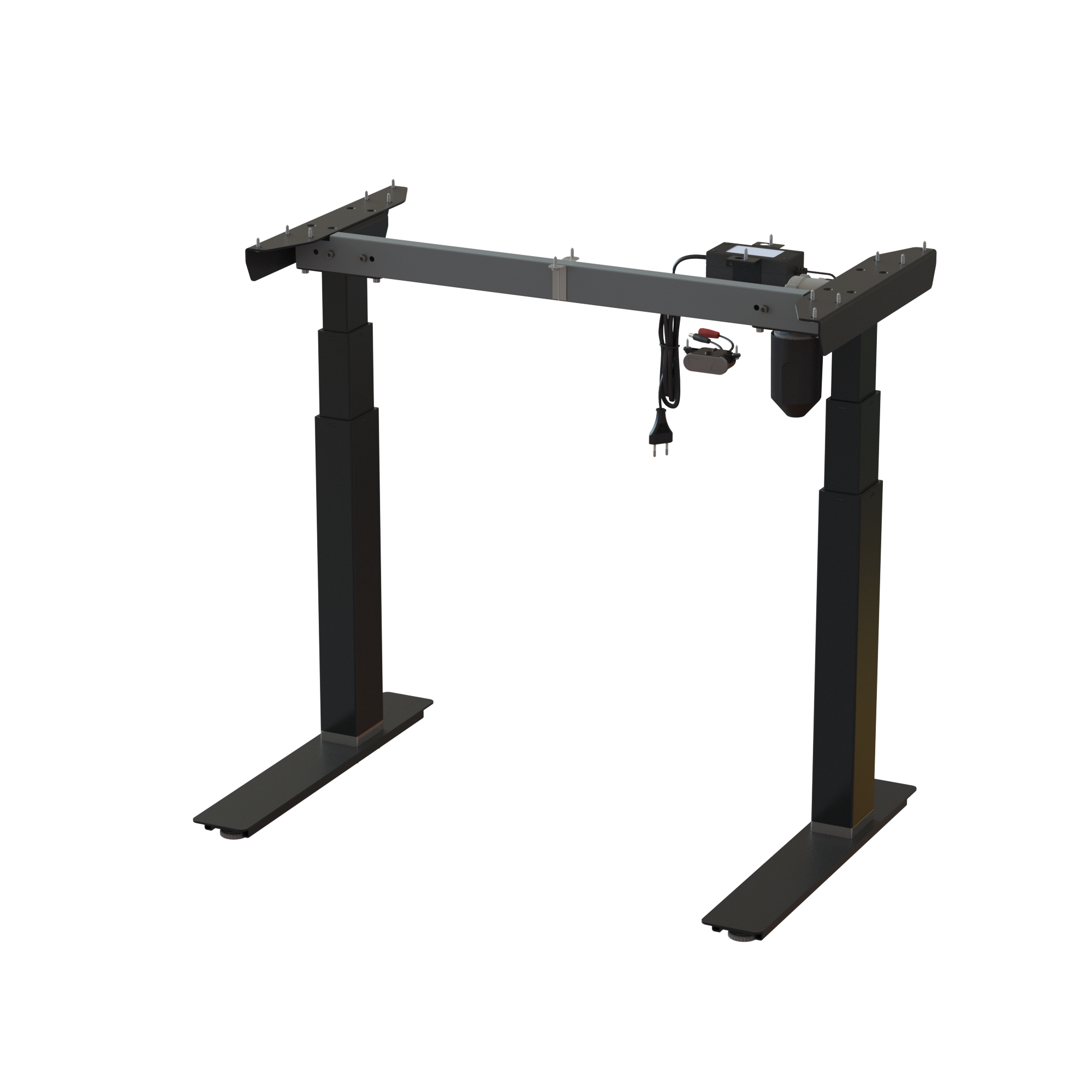 Black 2-Leg Base: 32.3 inch wide frame. Height adjusts 22.6-48.7 inches. Heavy-duty lift. Lifts 220.5 lbs.