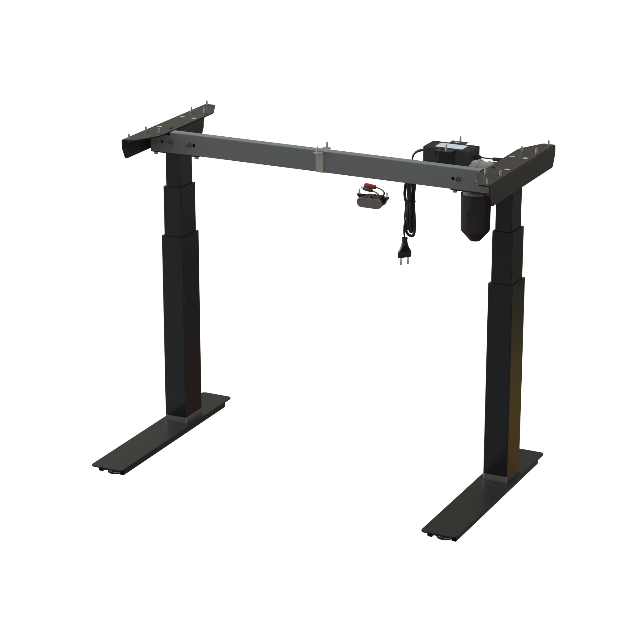 Electric desk base, Black powder-coated frame. Base width 36.2 in. Electric adjustment 22.448.0 in. Dynamic capacity 220 lbs.