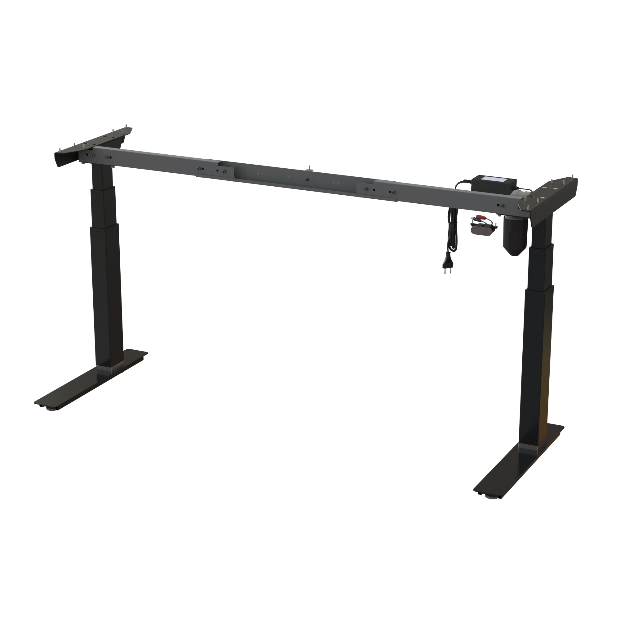 Electric desk frame, steel with Black powder-coat. Adjustable width 44.159.8 in. Ergonomic height 22.448.0 in. Load capacity 220 lbs.
