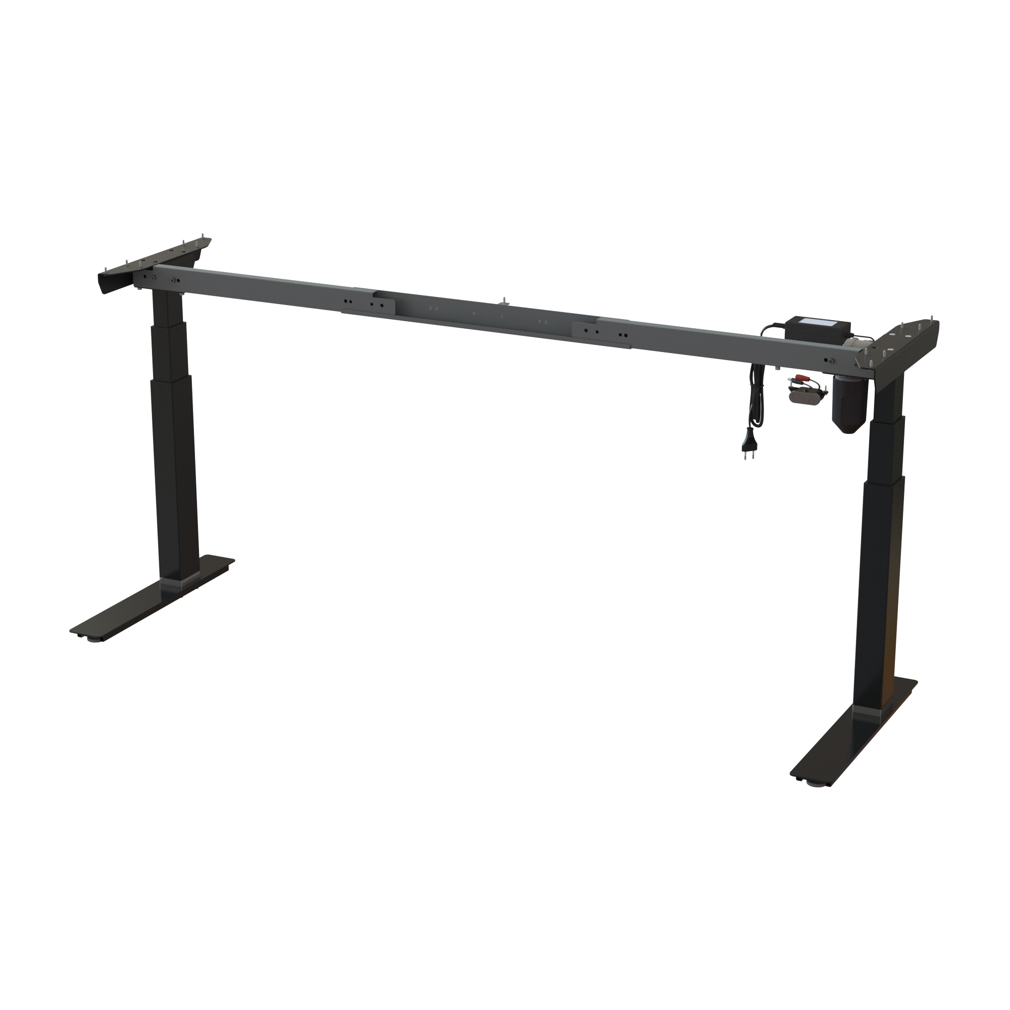Sit-stand office base, Black powder-coated frame. Variable frame width 52.067.7 in. Height range 22.448.0 in. Dynamic capacity 220 lbs.
