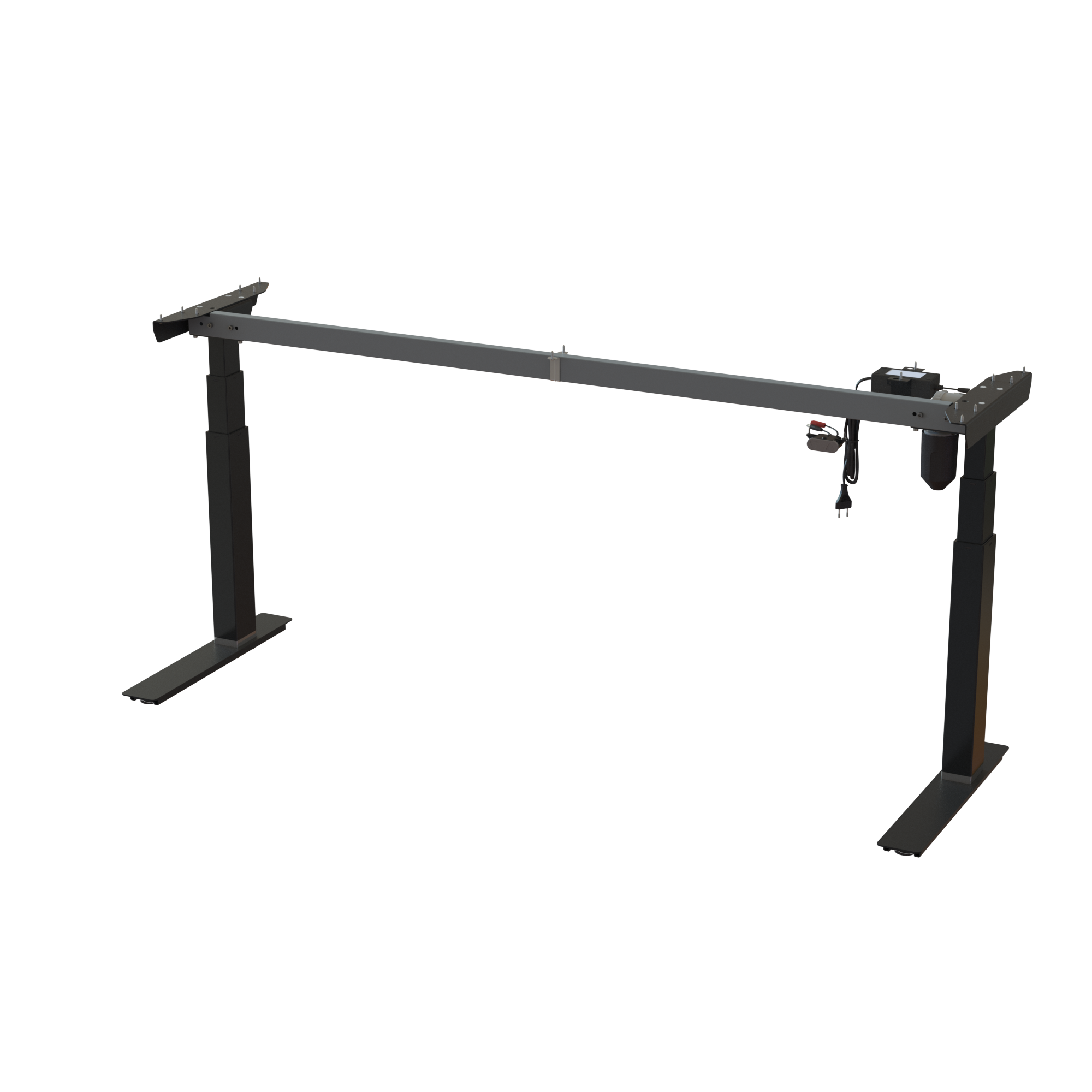 Ergonomic desk stand, coated in Black. Width 67.7 in. Operating range 22.448.0 in. Motor lifts 220 lbs.