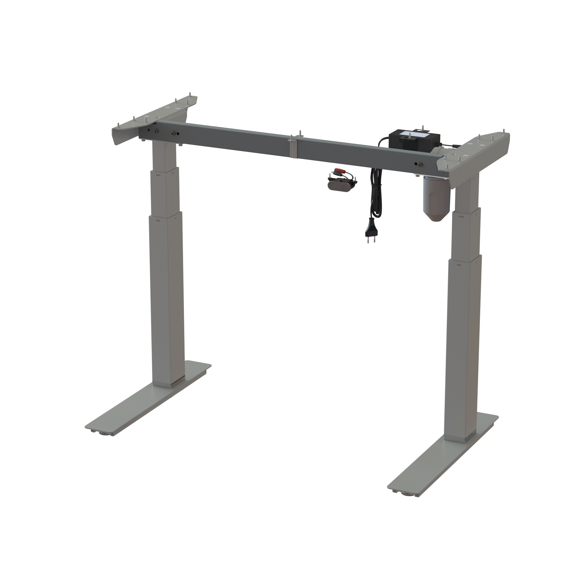 2-column sit-stand frame, Silver powder-coated frame. Frame width 36.2 in. Adjustable interval 22.448.0 in. Load capacity 220 lbs.