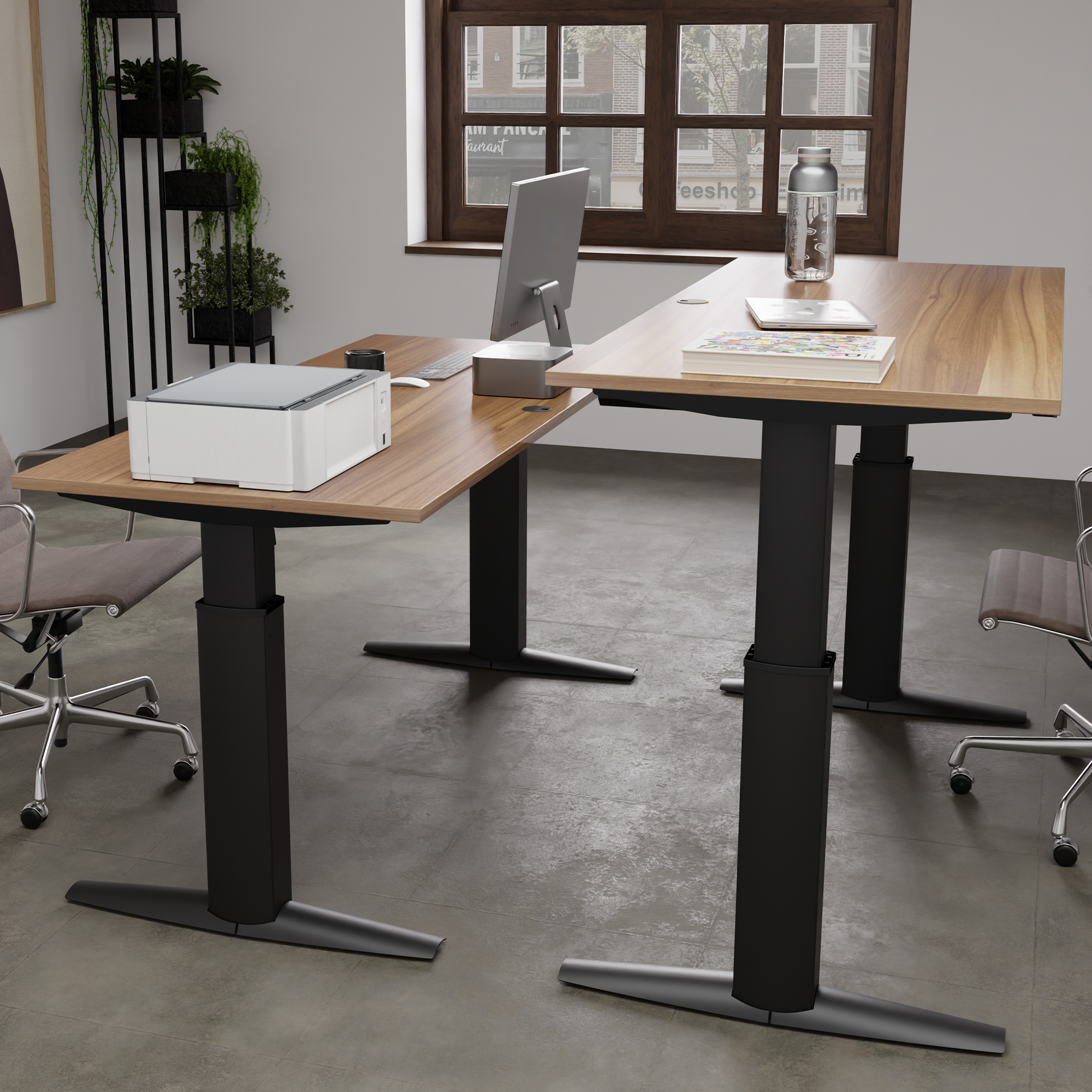 Electric Adjustable Desk | 180x80 cm | Walnut with black frame