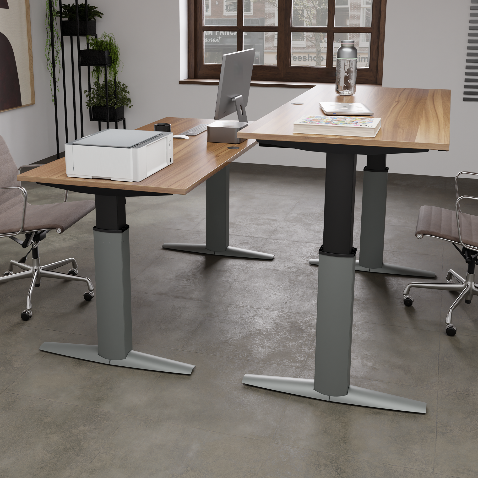 Electric Adjustable Desk | 180x80 cm | Walnut with silver frame