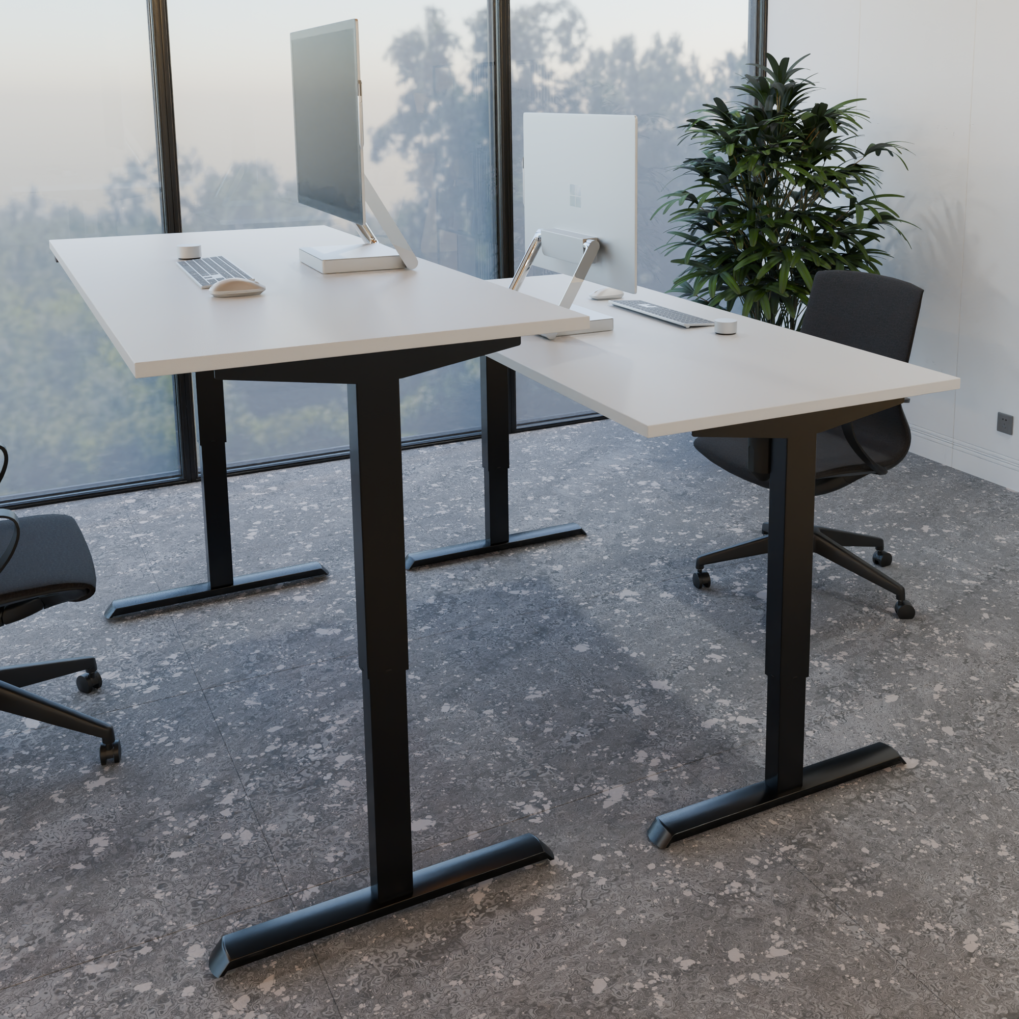 Electric Adjustable Desk | 100x80 cm | White with black frame