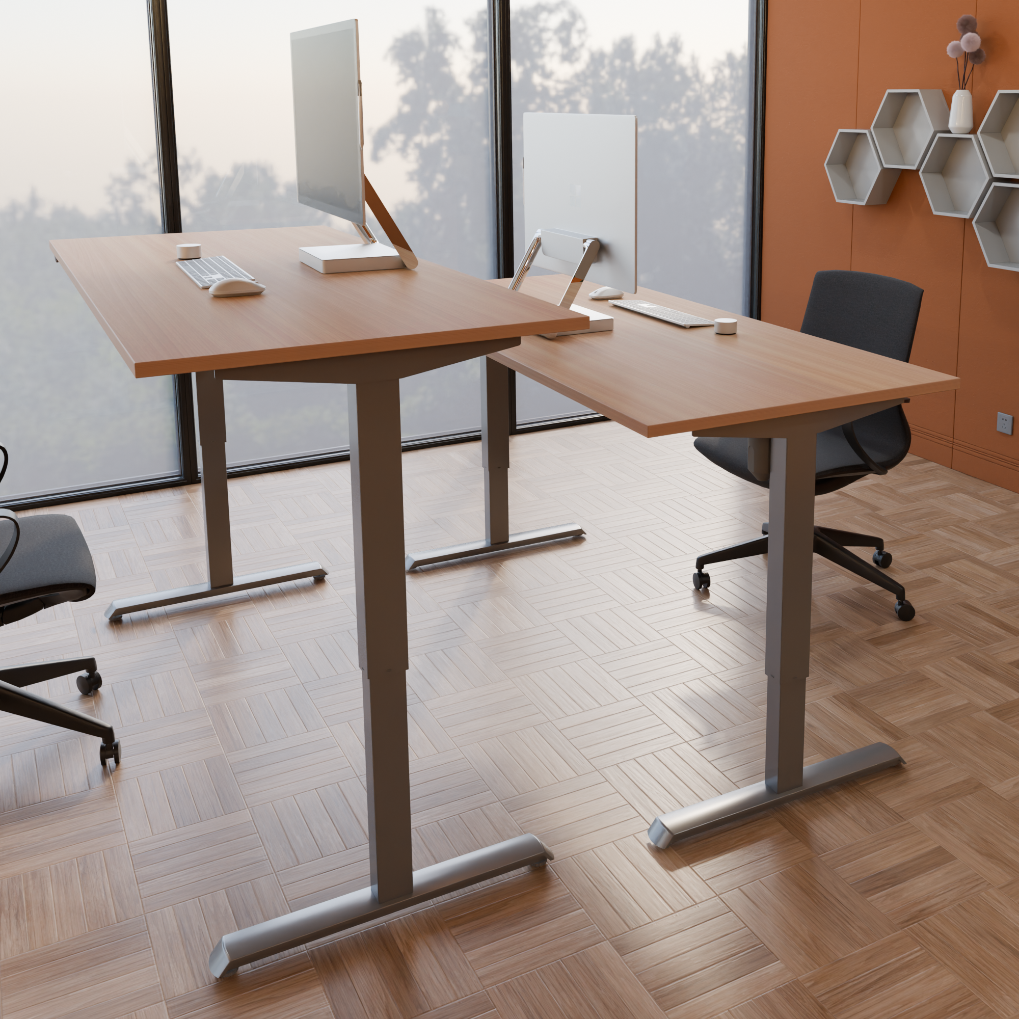 Electric Adjustable Desk | 100x80 cm | Beech with silver frame