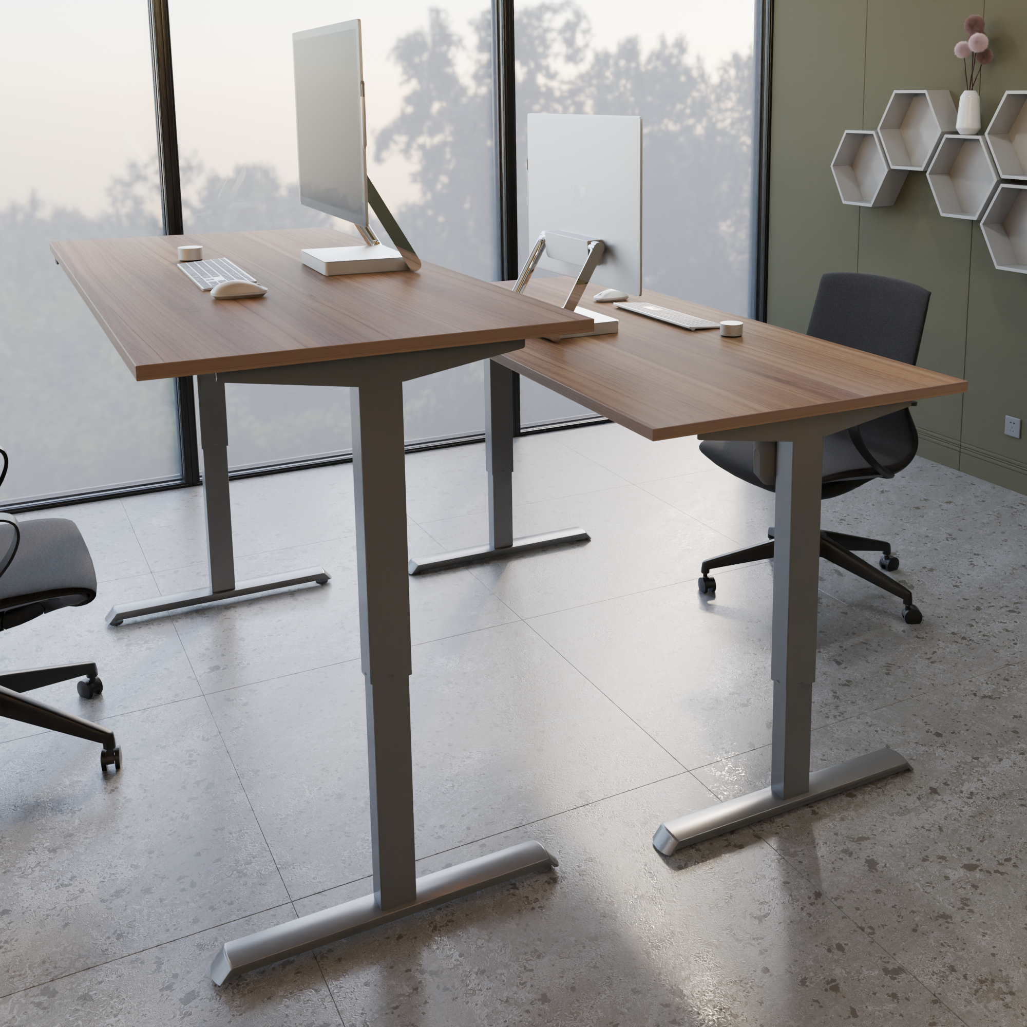 Electric Adjustable Desk | 150x80 cm | Walnut with silver frame