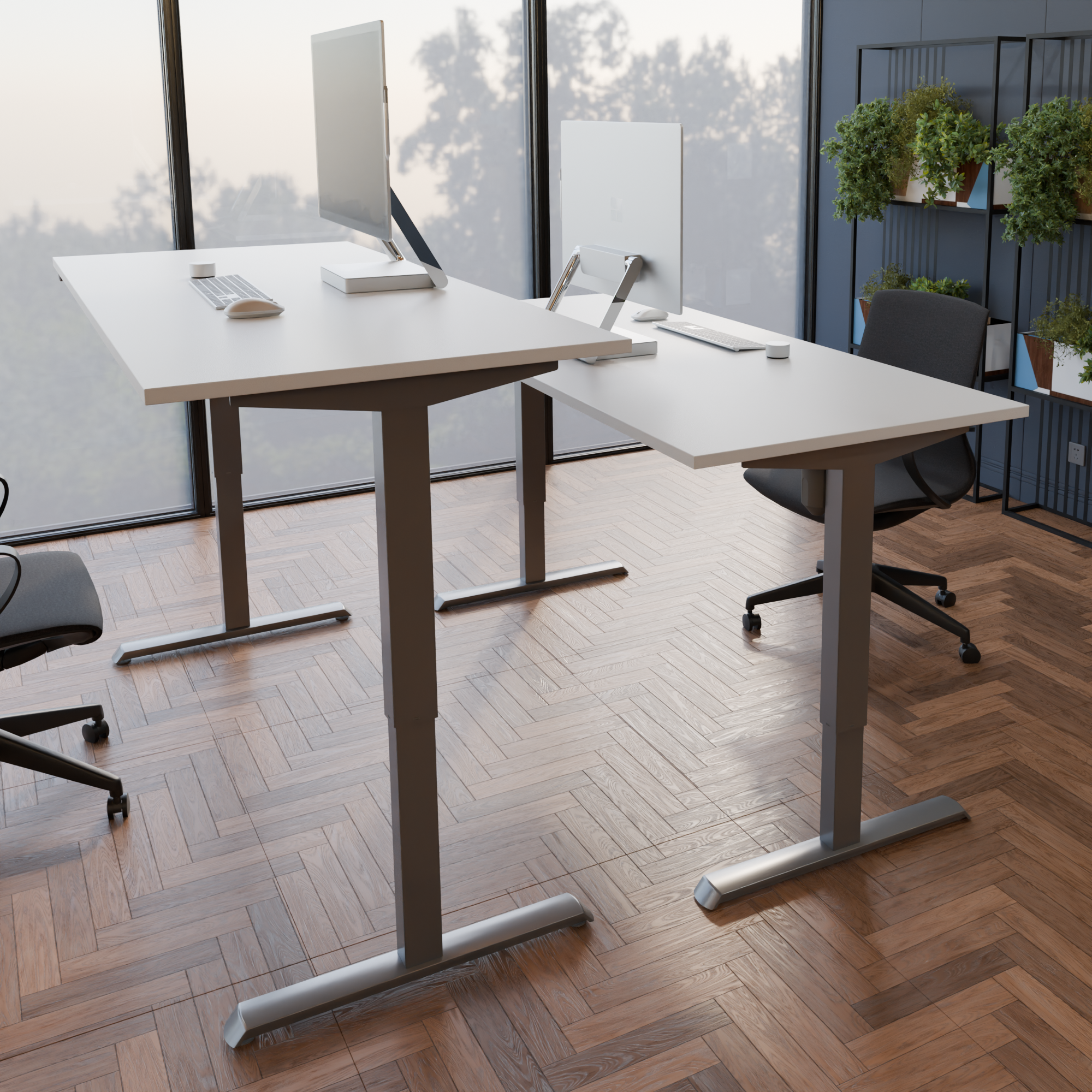 Electric Adjustable Desk | 100x80 cm | White with silver frame