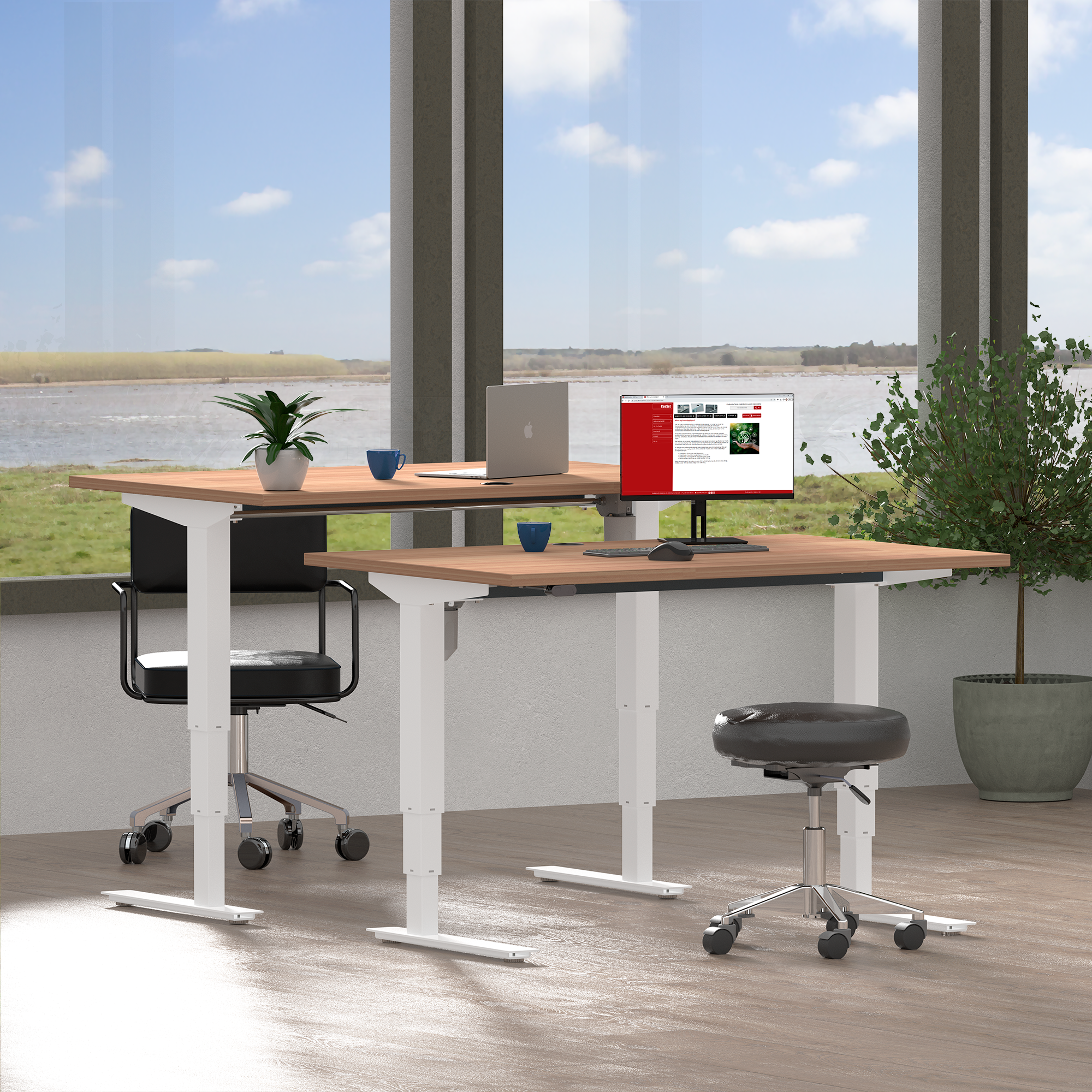 Electric Adjustable Desk | 120x80 cm | Beech with white frame