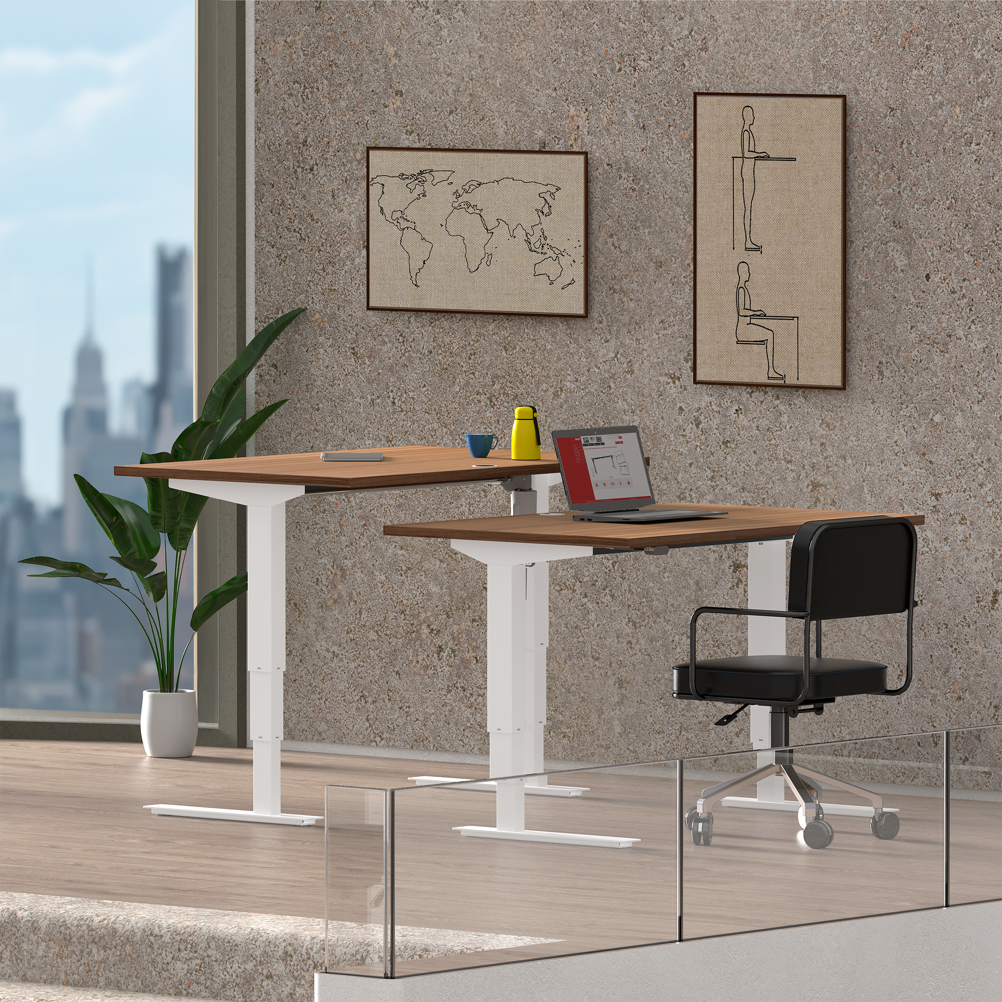 Electric Adjustable Desk | 120x60 cm | Walnut with white frame