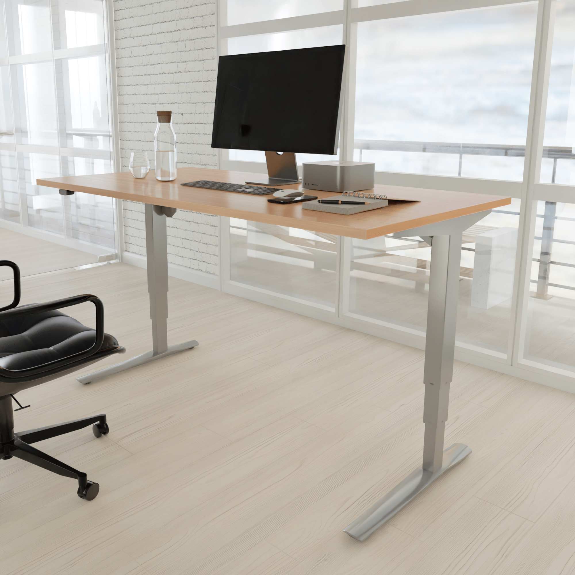 Electric Adjustable Desk | 100x80 cm | Beech with silver frame