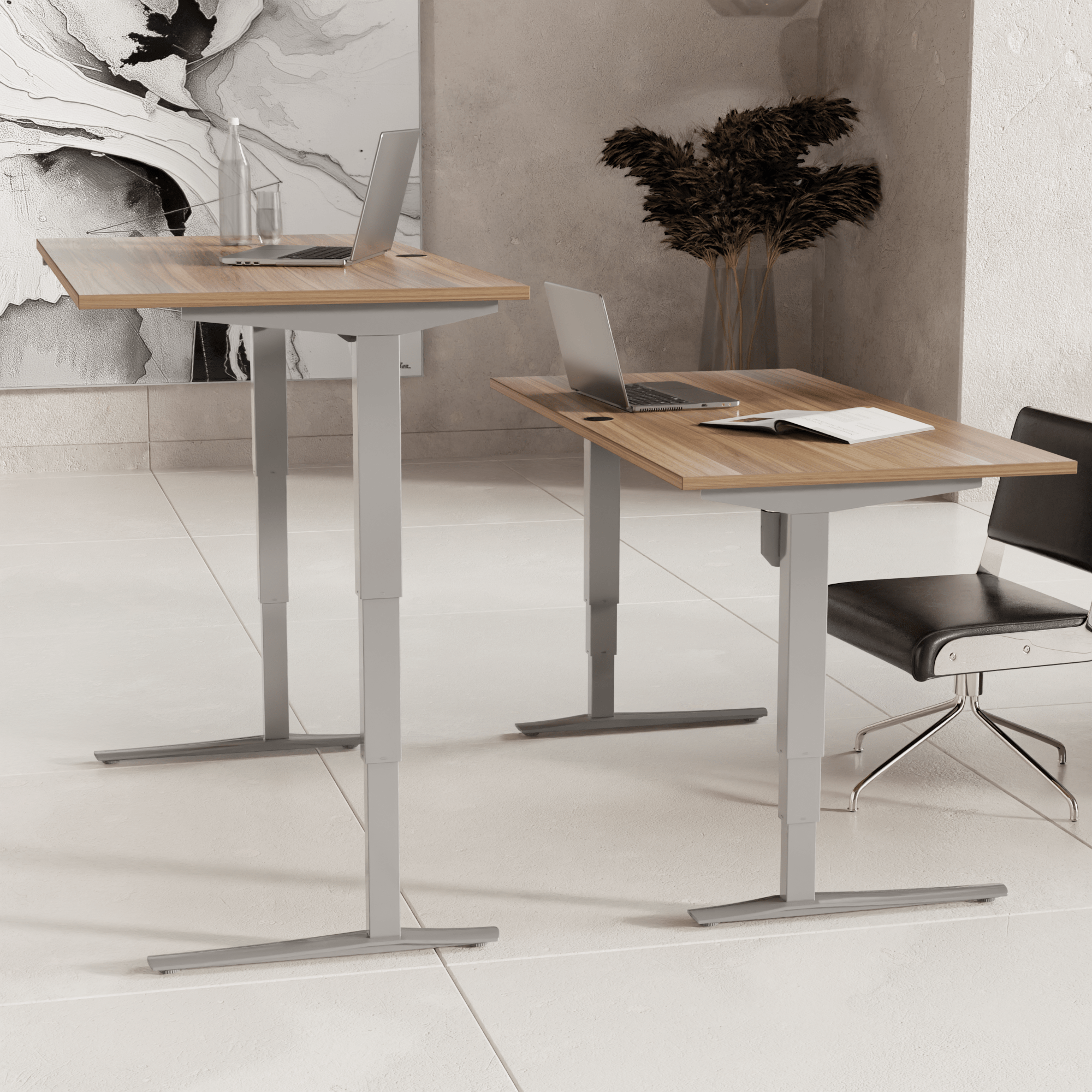 Electric Adjustable Desk | 150x80 cm | Walnut with silver frame