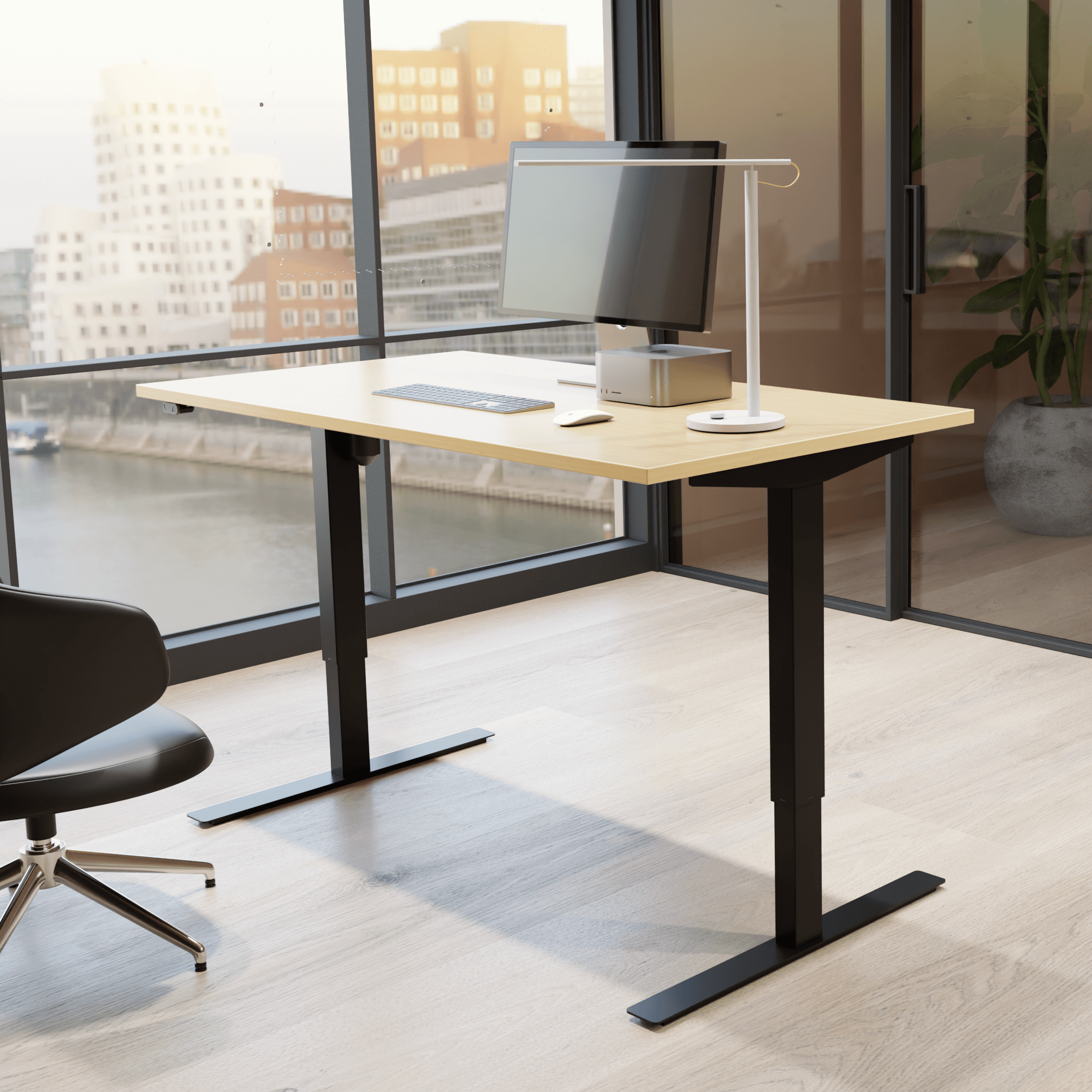 Electric Adjustable Desk | 150x80 cm | Maple with black frame