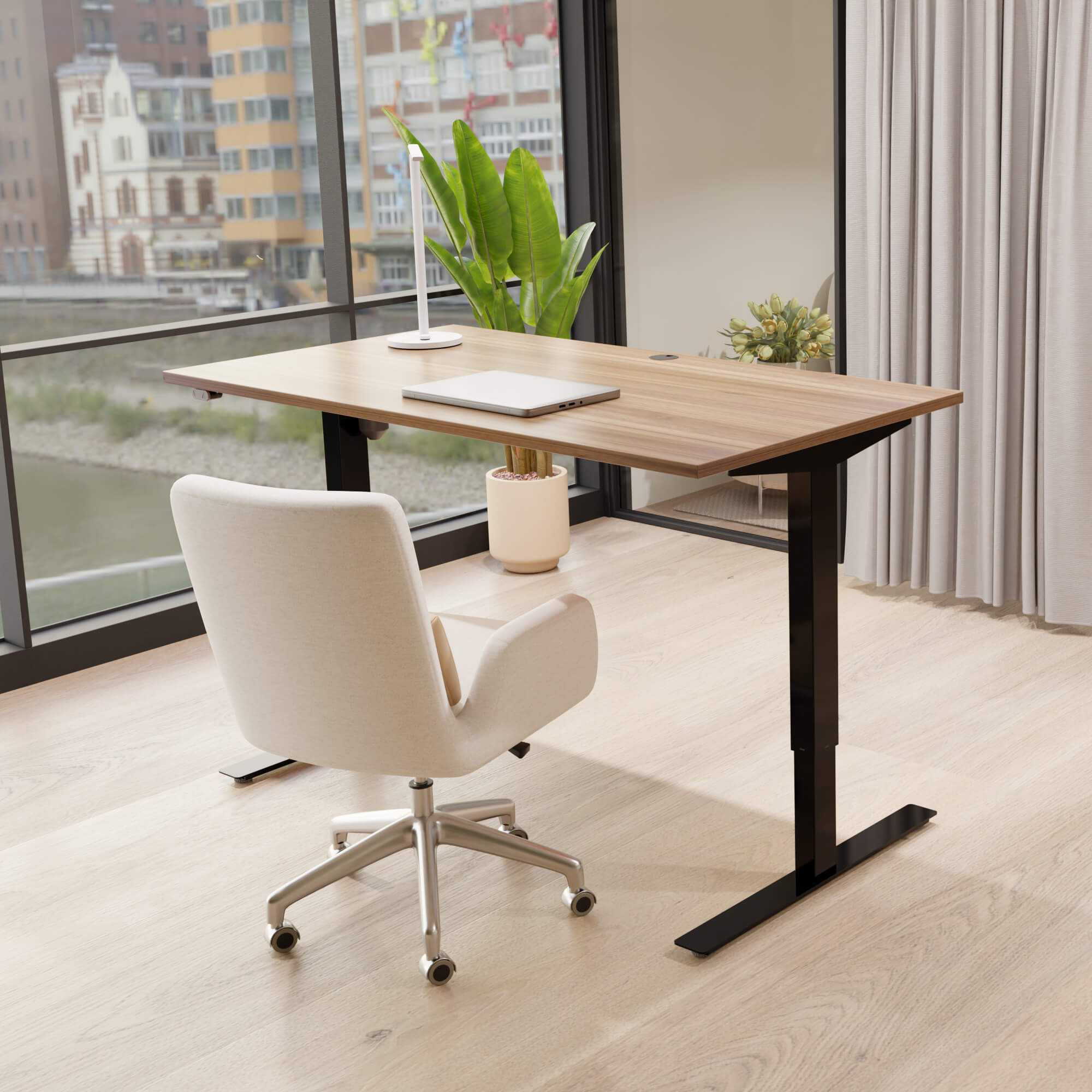 Electric Adjustable Desk | 150x80 cm | Walnut with black frame
