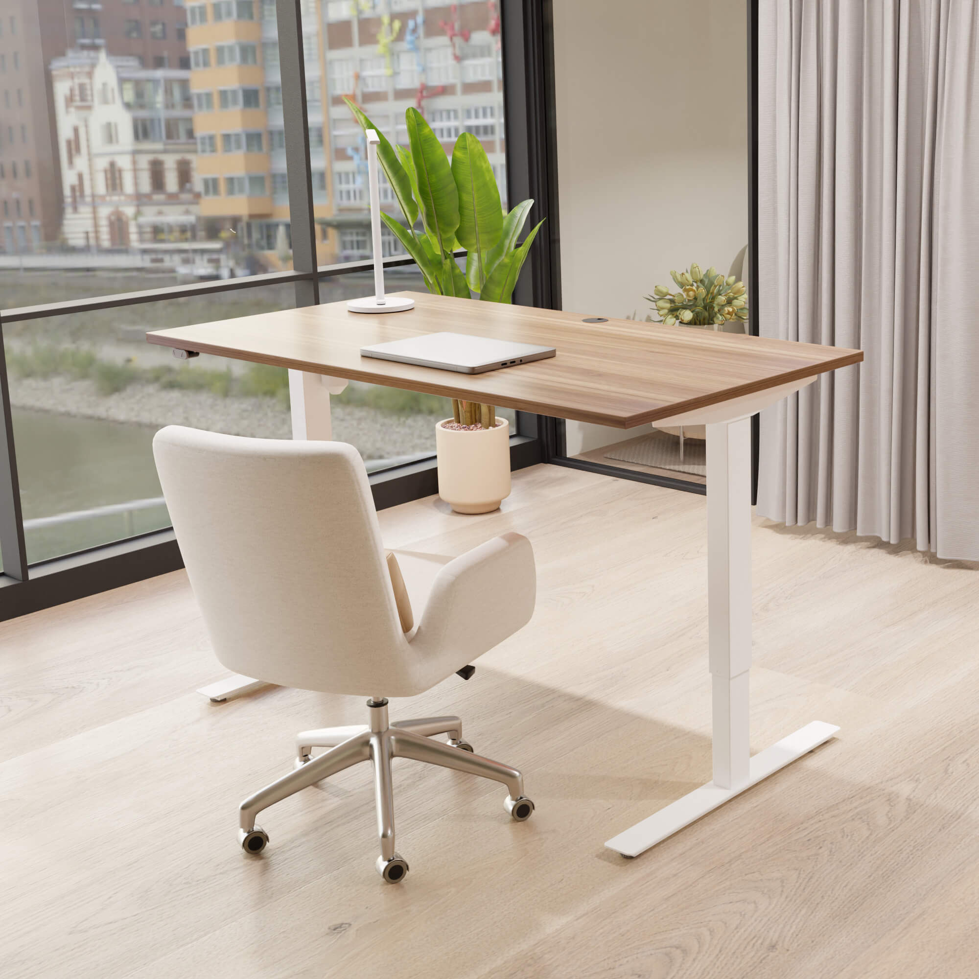 Electric Adjustable Desk | 180x80 cm | Walnut with white frame