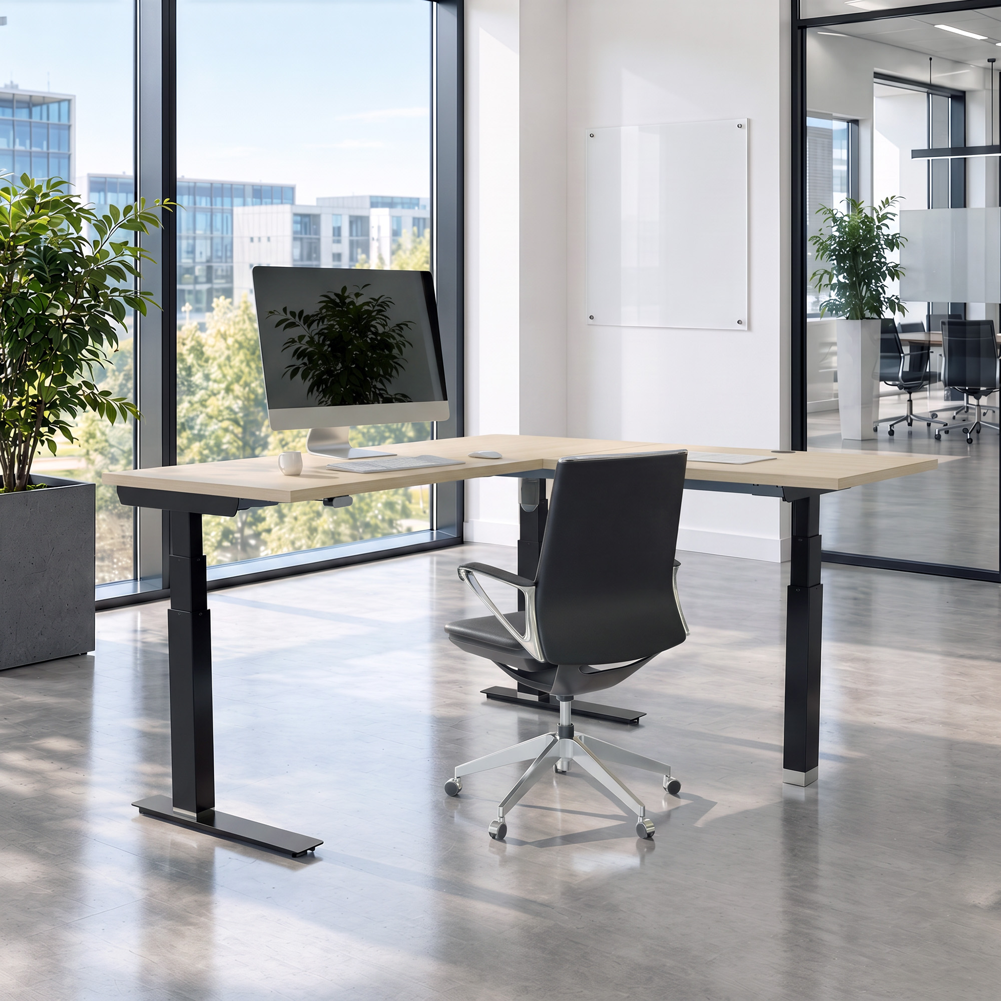 Standing Desk | 180x180 cm | Maple with black frame