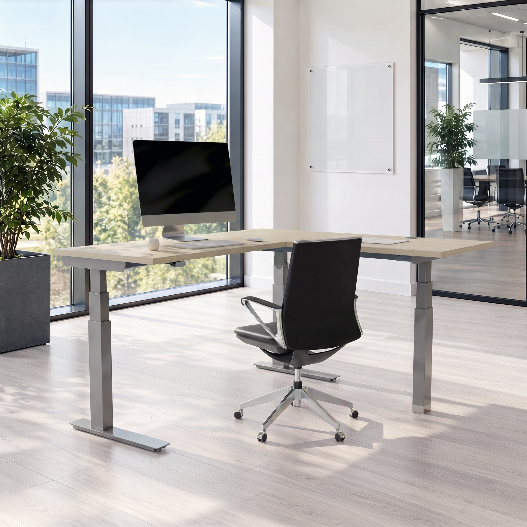 Standing Desk | 180x180 cm | Maple with silver frame