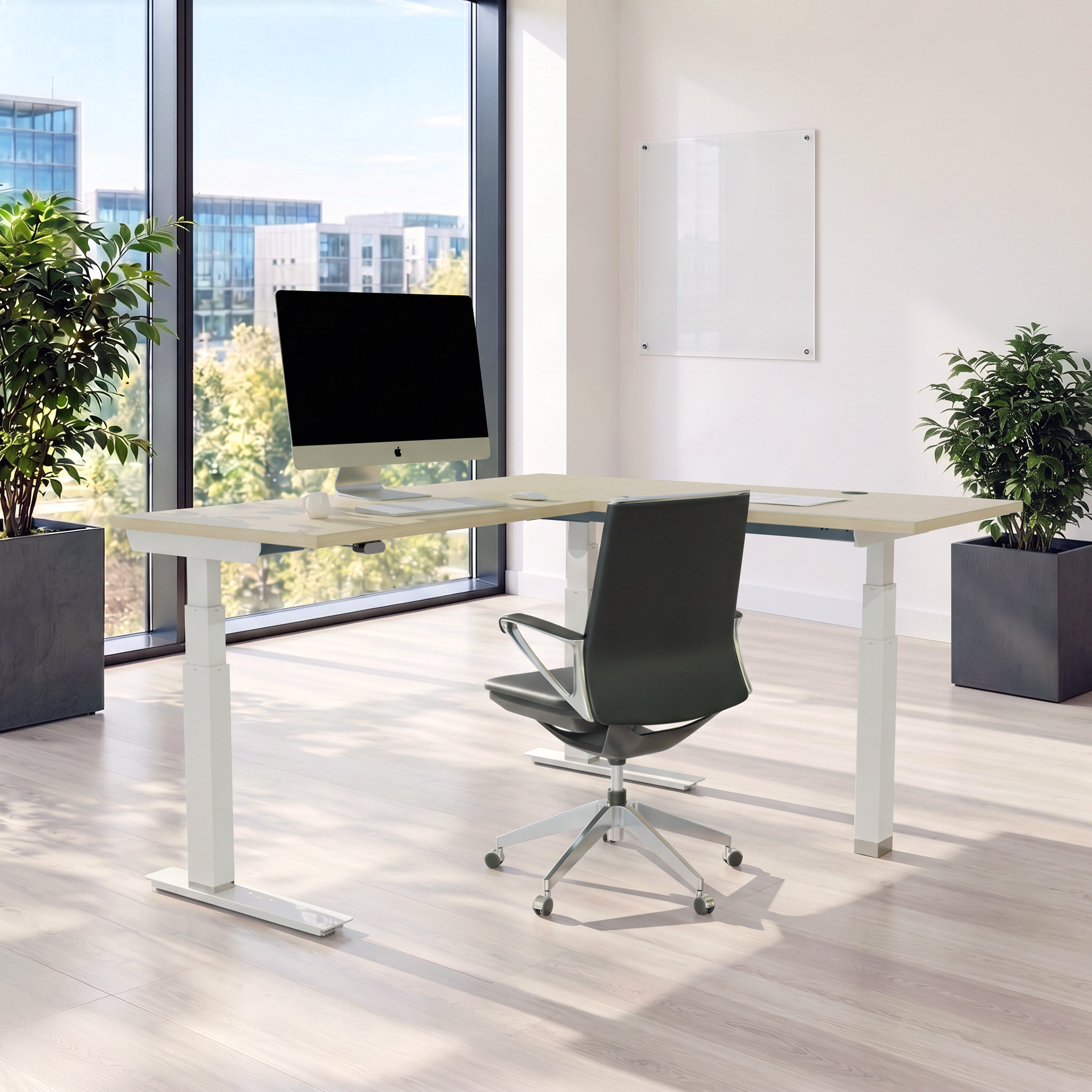 Standing Desk | 180x180 cm | Maple with white frame